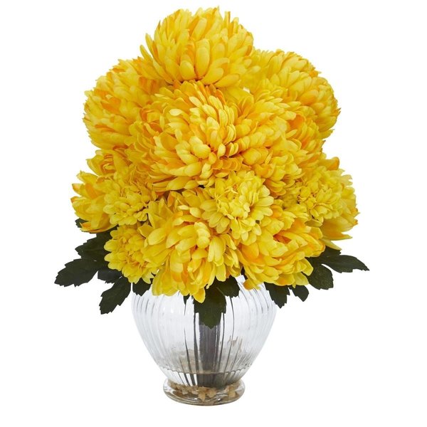 Nearly Naturals Mum Artificial Arrangement in Vase - Yellow 1597-YL